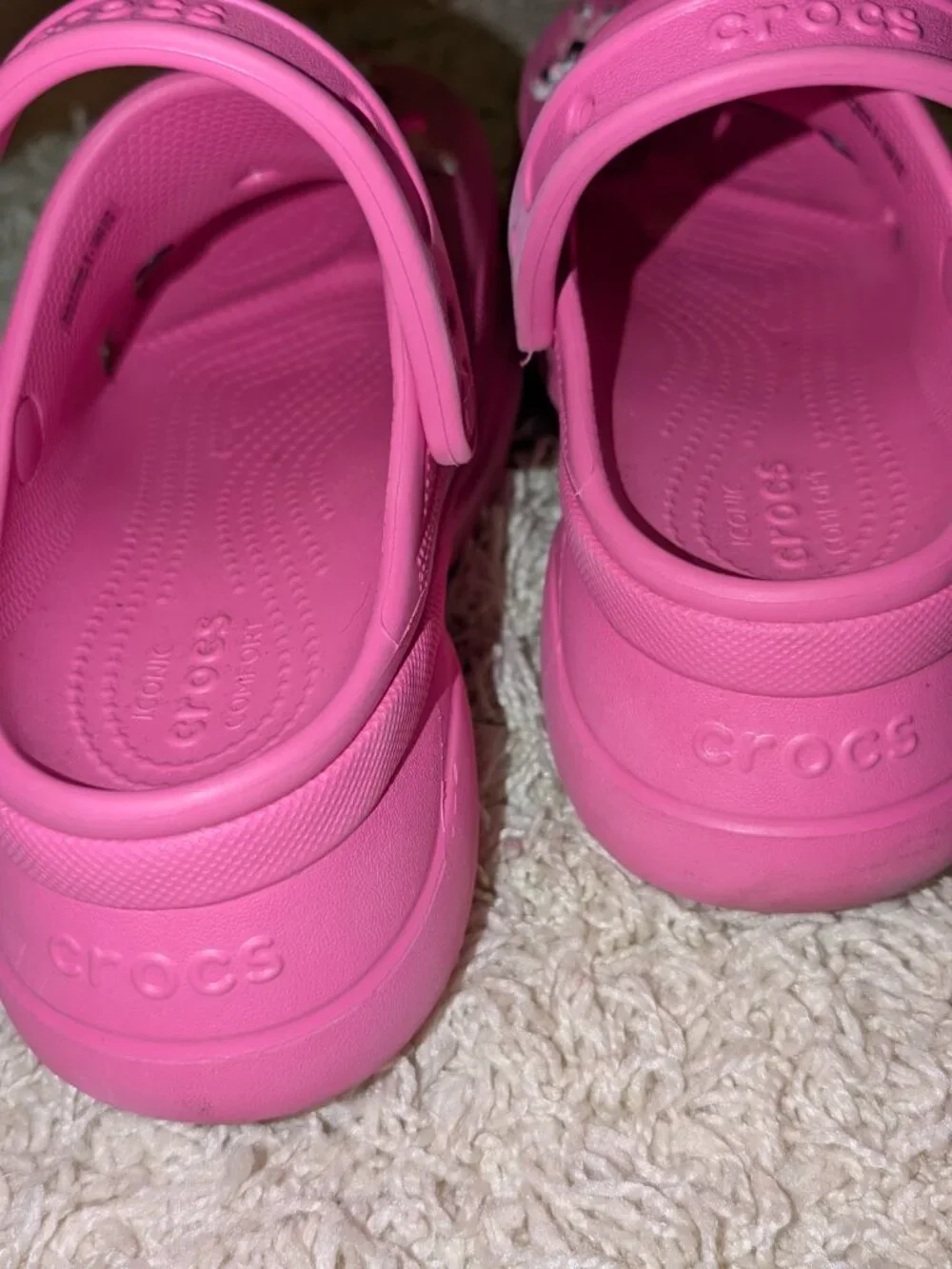 Bright pink Crocs platform clogs! Barbie and other jibbitz accessories included!